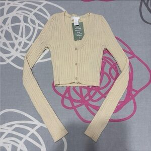 H&M Yellow Button Front Cropped Cardigan